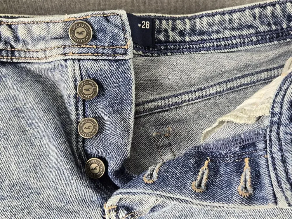 Hollister Shorts Juniors 7/28 Blue High Rise Mom Distressed Studded Denim